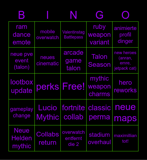 OW showcase Bingo Card
