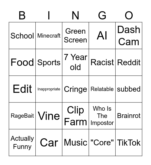 YouTube Shorts Bingo Card