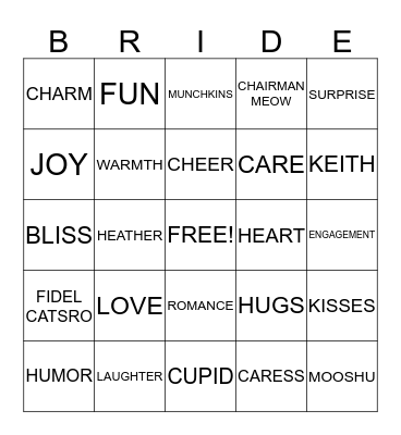 Heather's Bridal Shower Bingo Card