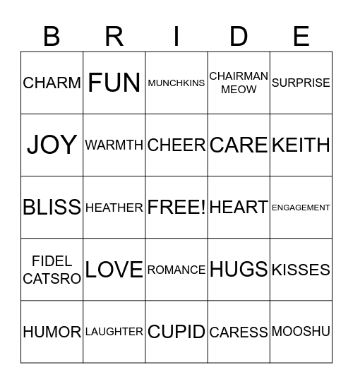 Heather's Bridal Shower Bingo Card
