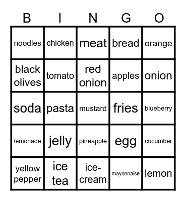 Food Bingo Card