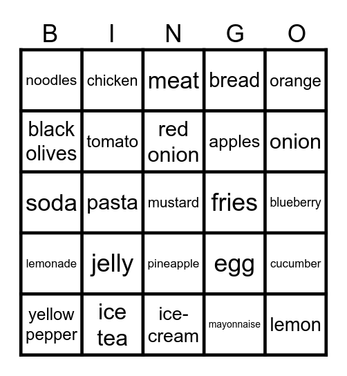 Food Bingo Card