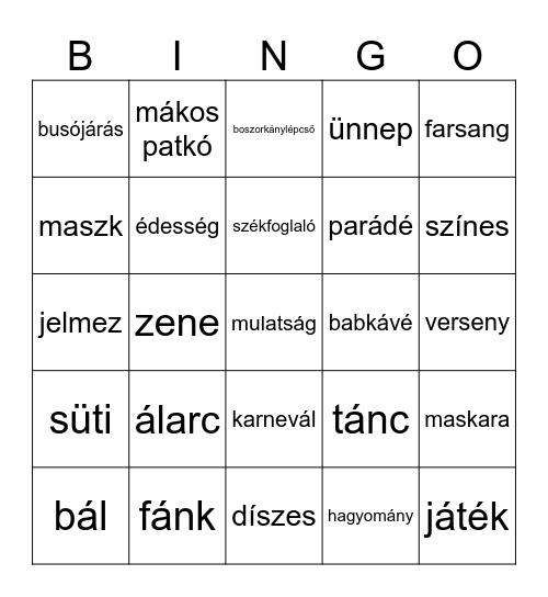 Farsang Bingo Card