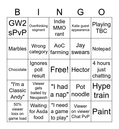 Jay Oddity Bingo Card