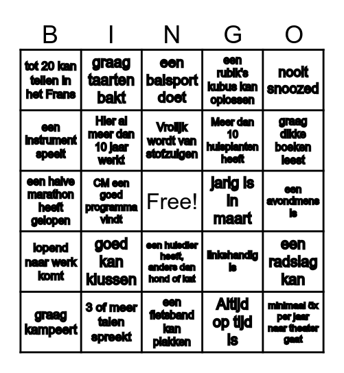 Kennismakingsbingo Card