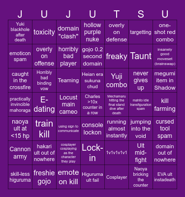 Jujutsu shenanigans, black out bingo! Bingo Card