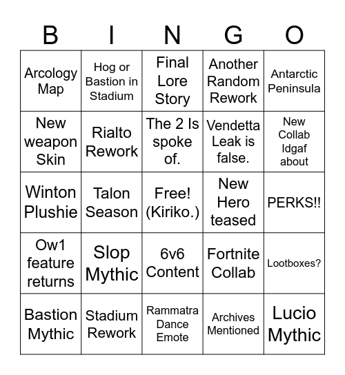 Ow2 Spotlight Bingo Card