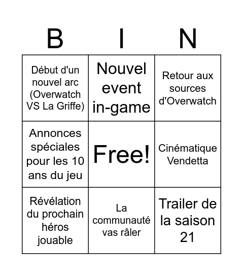 Spotlight Overwatch 2 Bingo Card