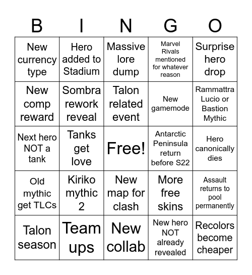 Overwatch Spotlight 2026 Bingo Card