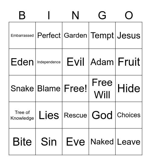 Adam and Eve Bingo Card