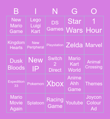 Switch 2 Potential Directs Bingo Card
