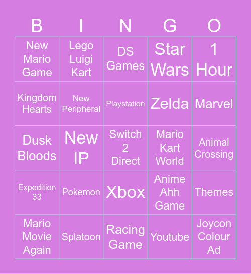 Switch 2 Potential Directs Bingo Card