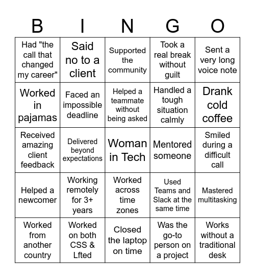 International Women's Day Bingo Card