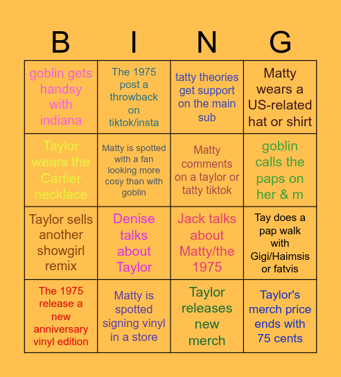 Tatty Bingo Card