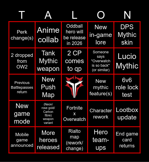 Overwatch Spotlight Predictions Bingo Card