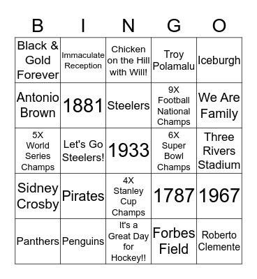 PITTSBURGH SPORTS Bingo Card