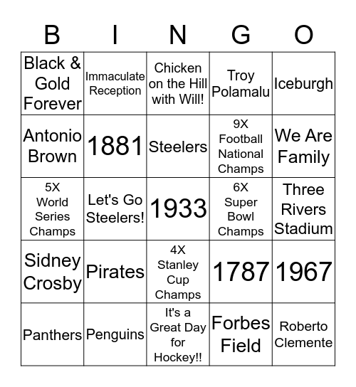 PITTSBURGH SPORTS Bingo Card