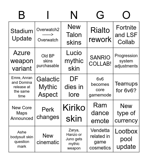OW2 Spotlight Bingo Card
