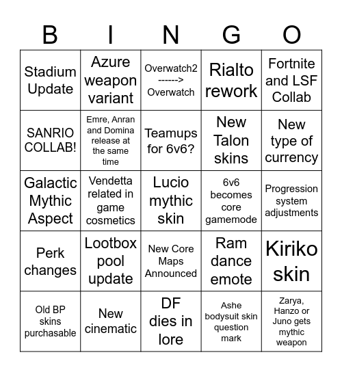 OW2 Spotlight Bingo Card