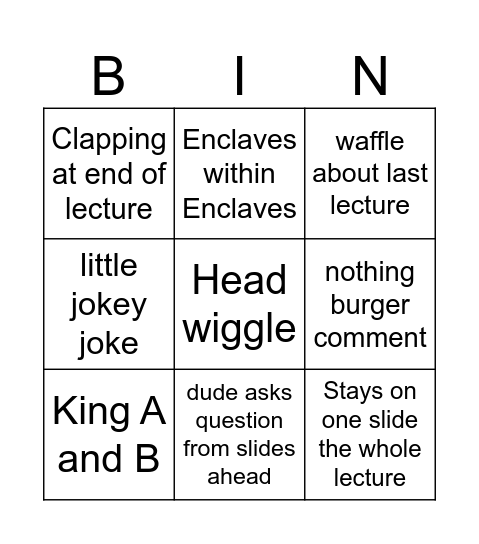 IR bingo Card