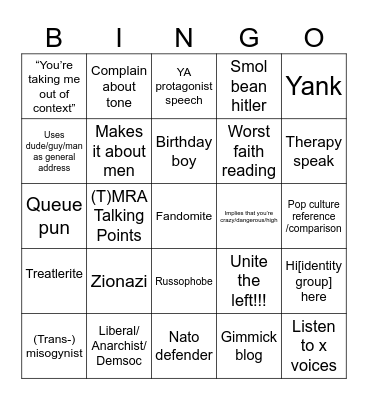 Tumblr reply bingo Card