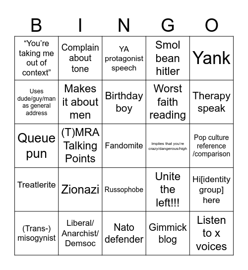 Tumblr reply bingo Card