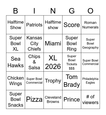 Super Bowl Ad BINGO Card