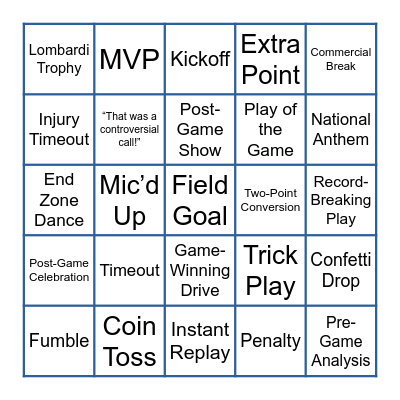 Said or Happened During Super Bowl 2025 Bingo Card