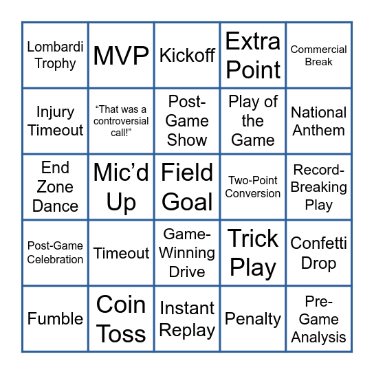 Said or Happened During Super Bowl 2025 Bingo Card