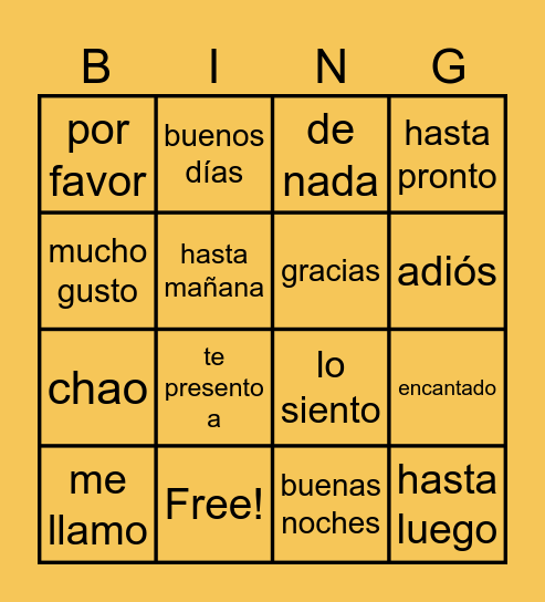 Saludos, etc. Bingo Card