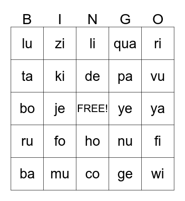 Short Vowel Sounds Bingo Card