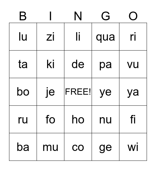 Short Vowel Sounds Bingo Card