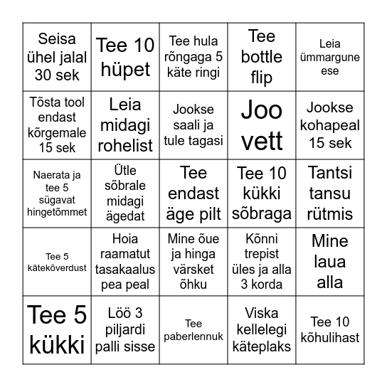 Liikumisbingo Card