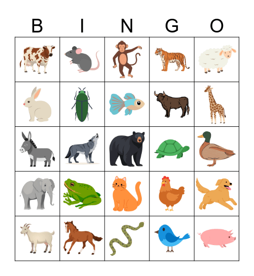 Los animales Bingo Card