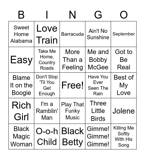 70s Fever Bingo Card