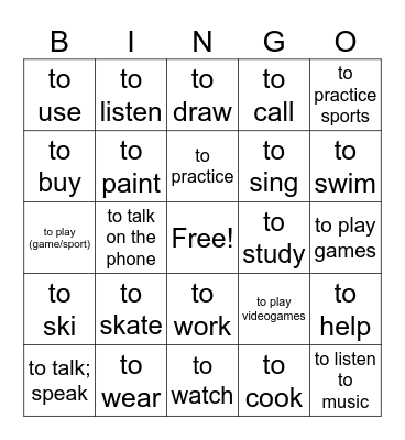 AR VERBS Bingo Card