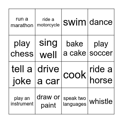 Bingo skills Bingo Card