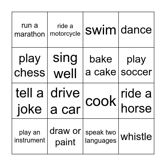 Bingo skills Bingo Card