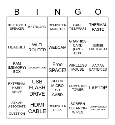 ELECTRONIC STORE Bingo Card
