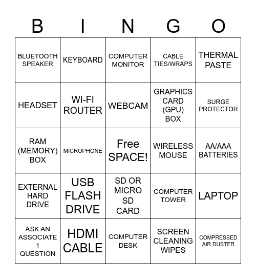 ELECTRONIC STORE Bingo Card