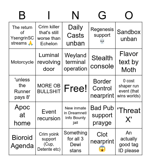 Vantage Point Scoops Season Bingo Card