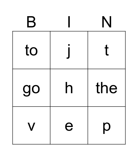 Kindergarten Review Bingo Card