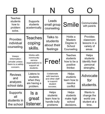 School Counselor Bingo Card