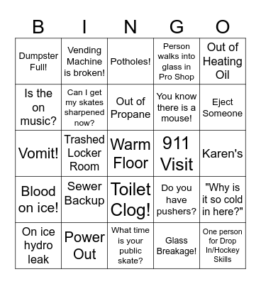 Bolton Ice Palace Bingo Card