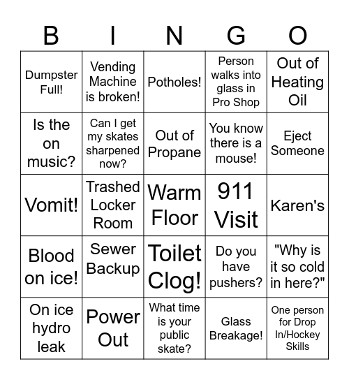 Bolton Ice Palace Bingo Card