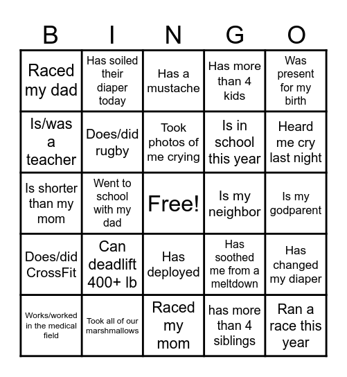 Penelope’s Baptism Guest Bingo Card
