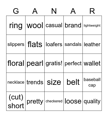SPA 2 Vocabulary, La ropa y la moda (SPA-->ENG) Bingo Card