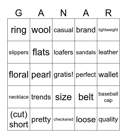 SPA 2 Vocabulary, La ropa y la moda (SPA-->ENG) Bingo Card