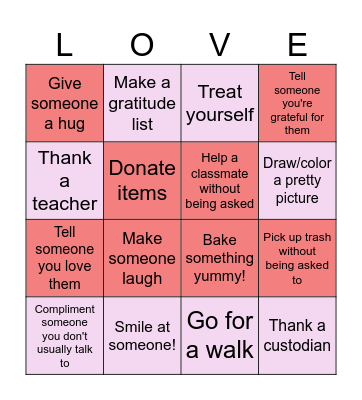 NHS Kindness Bingo Card