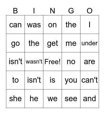 sight words part 1 Bingo Card